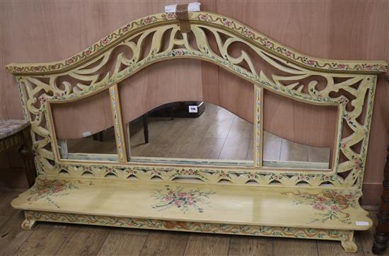 A floral painted wooden overmantel, W.175cm H.99cm